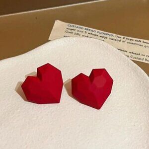 NEW Red Heart Oversized Stud Earrings Classic Geometric Artsy Statement